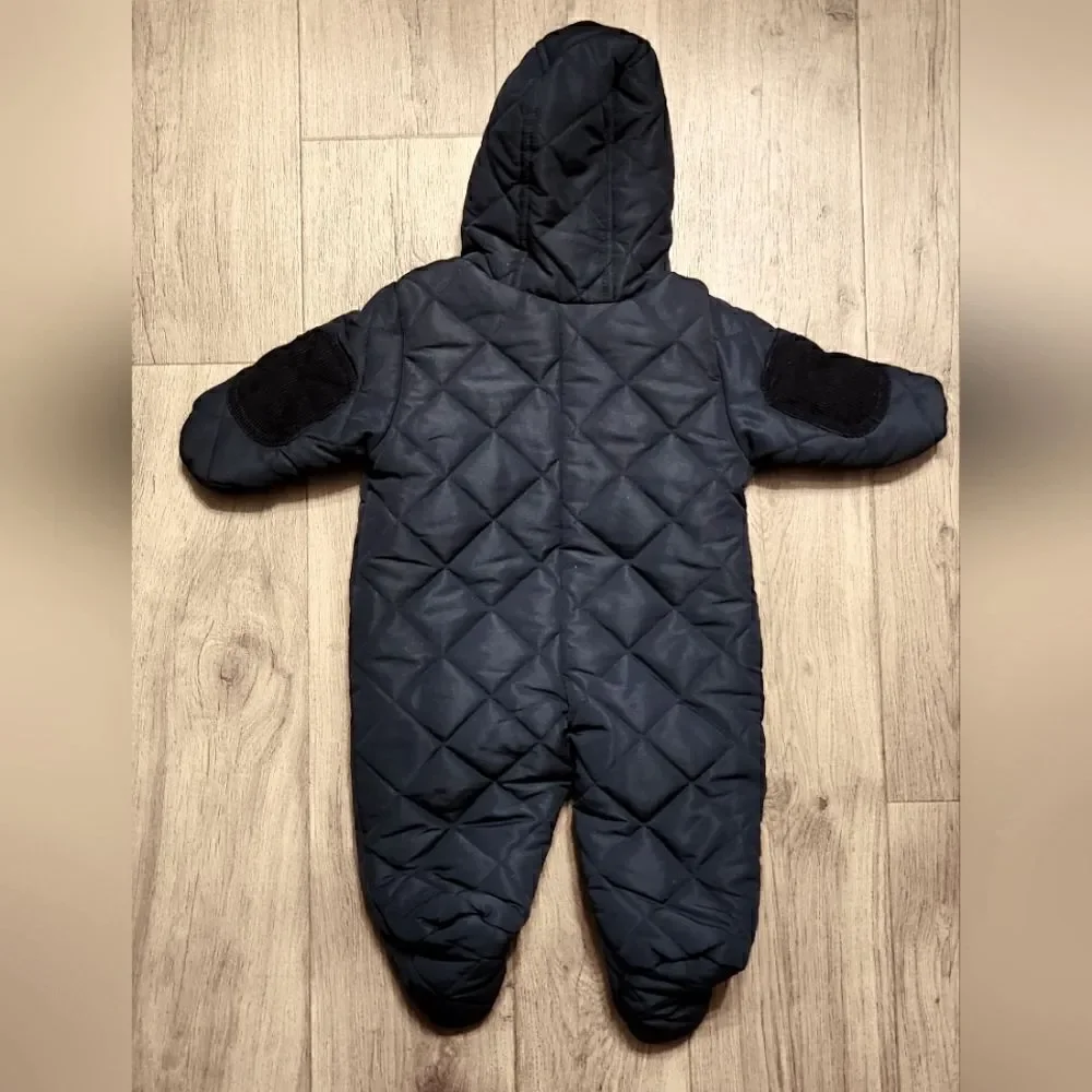 Rothschild Quilted Snowsuit Plaid Lining Corduroy Trim Navy Blue Black Size 3-6M